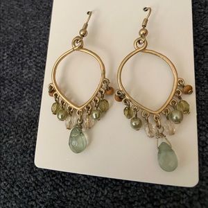 Earrings Gold tone w/Green/Blue beads